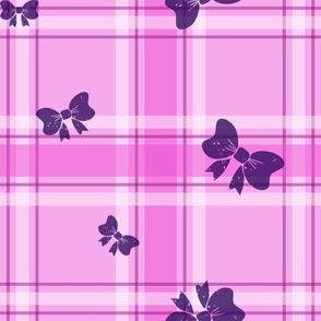 Bright Pink plaid - purple bows