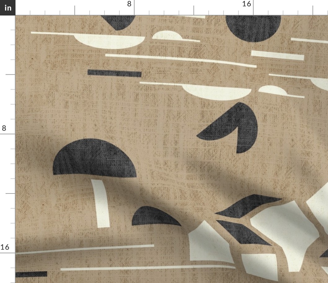 Bauhaus Landscape- Minimalist Abstract Geometric- Warm Neutrals- Warm Greige Ivory Black- Large Scale