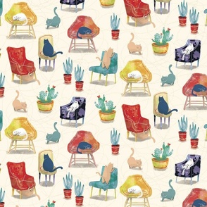 Cats and Cozy Chairs [cream] medium