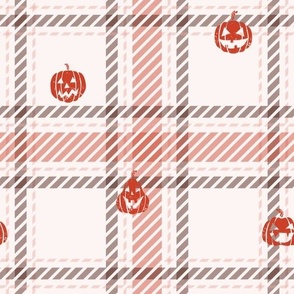 Small Laughing jack'o'lanterns - cream and pumpkin broken line plaid