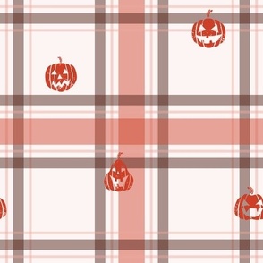 Small Laughing jack'o'lanterns - cream and pumpkin plaid