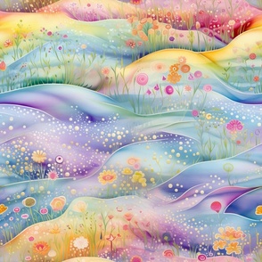 Dreamy Springtime Fantasy Hills of Flowers / Fabric / Wallpaper / Home Decor / Upholstery / Clothing
