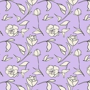 Throwing Peonies lavender with black outline