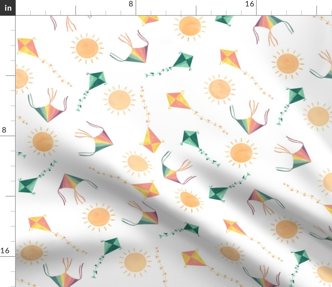Kites in the sunny sky nursery pattern - white