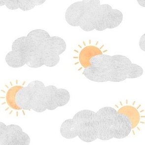 Cloudy and sunny sky nursery pattern - white