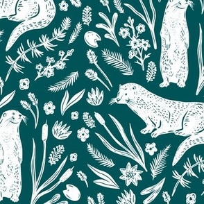 Otters on Teal
