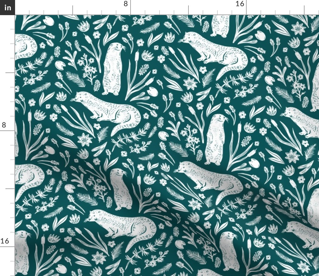 Otters on Teal