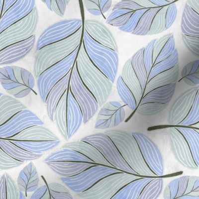 Blue Detailed Leaves White Background