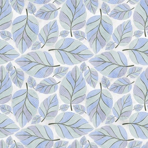 Blue Detailed Leaves White Background