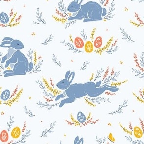 Easter Bunnies, Easter Eggs, Floral Elements - colorful 