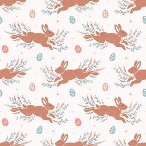 Easter Bunnies, Easter Eggs and Floral Elements - pastel color