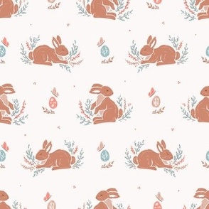 Easter Bunnies, Easter Eggs with Floral Elements - pastel color