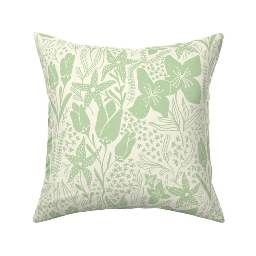 Pale Green hand drawn floral silhouette on cream beige - neutral nursery