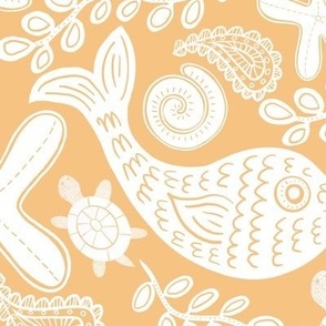 Hand Drawn Beach Finds with Paisley White on orange