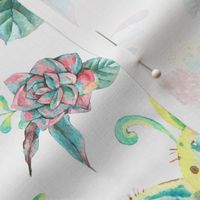 Watercolor blooming cactus