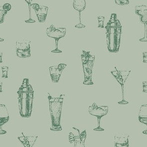Cocktail Canvas - Alcohol Beverages in light Artichoke green  backdrop