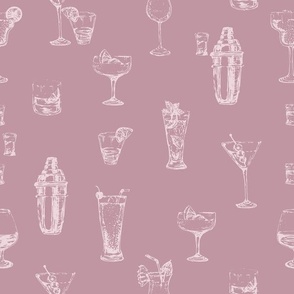 Cocktail Canvas - Alcohol Beverages in light Puce Pink  backdrop