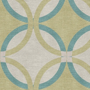 Overlapping circles multiple in mustard and turquoise modern - muted