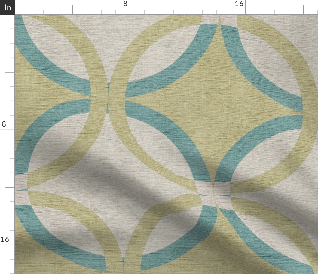 Overlapping circles multiple in mustard and turquoise modern - muted