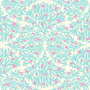 Art deco Foliage with butterflies  baby blue and pink
