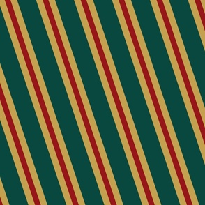 Modern Jewel Tone Diagonal Stripes // Forest Green, Gold, Deep Red // Holiday and Christmas Stripes // Large Scale