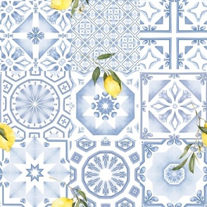 Blue Mediterranean,mosaic tiles,lemon,citrus 