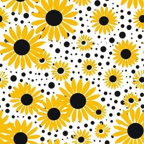 ditsy sunflower dots on white