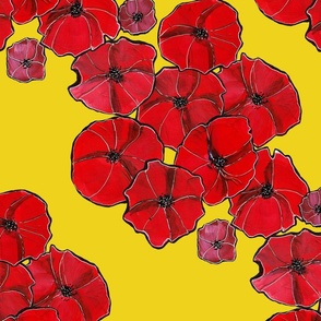 red poppy ray yellow background 