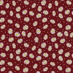Daisy Dots Daisy Dots Uplifting Summer Days in White Daises over Burgundy
