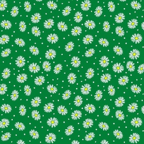 Daisy Dots Uplifting Summer Days in White Daises over Kelly Green