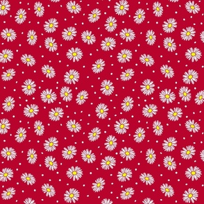 Daisy Dots Uplifting Summer Days in White Daises over Red