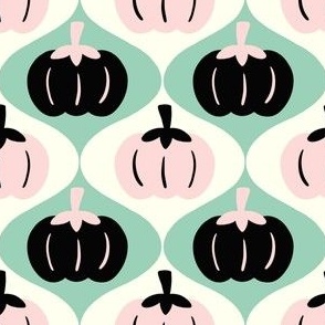 SMALL Hand-Drawn Retro inspired Green, Black and Pink Pumpkins