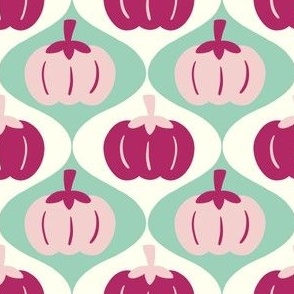 SMALL Hand-Drawn Retro inspired Green, Plum and Pink Pumpkins