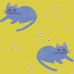 Happy Periwinkle Kitty Cat on Citrine Background