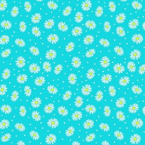 Daisy Dots Uplifting Summer Days in White Daises over turquoise