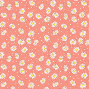Daisy Dots Uplifting Summer Days in White Daises over coral