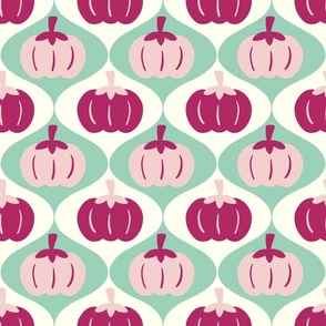 LARGE Hand-Drawn Retro inspired Green, Plum and Pink Pumpkins