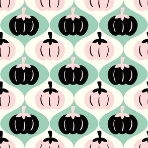 LARGE Hand-Drawn Retro inspired Green, Black and Pink Pumpkins