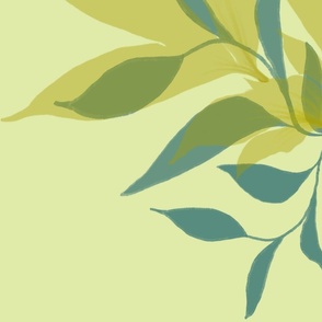 Peony Leaves, Blue & Gold