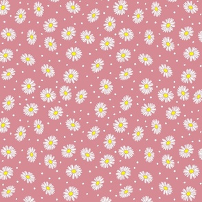 Daisy Dots Uplifting Summer Days in White Daises over dusty pink