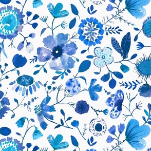 modern florals white and blue watercolor
