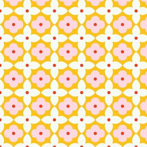 Beautiful abstract texture with simple floral tile in yellow, white and pink colours
