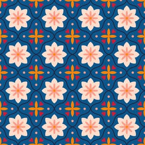 Beautiful pattern with abstract floral tile in blue colour
