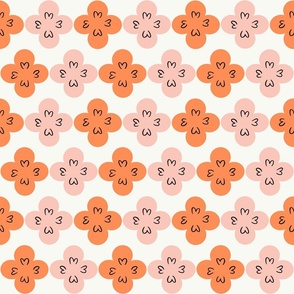 LARGE Cute Doodle Clovers - Orange and Pink 