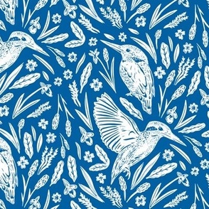Kingfishers on blue