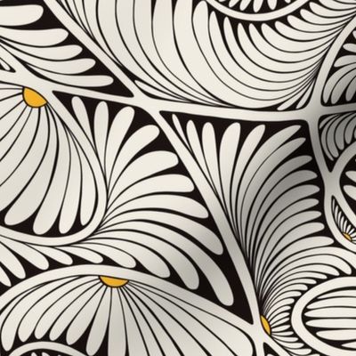 doodled daisies - black and white and yellow 02 - abstract floral