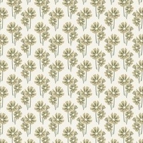 Boho Tiny Floral Half Drop Pattern in Ivory and Green.