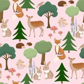 Woodland Animals - Pink - Medium Scale - 9x9