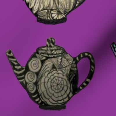 teapots on blue