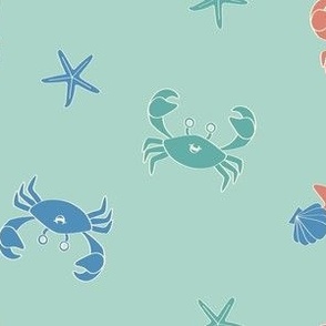 'Cheeky Crabs' on Light Teal